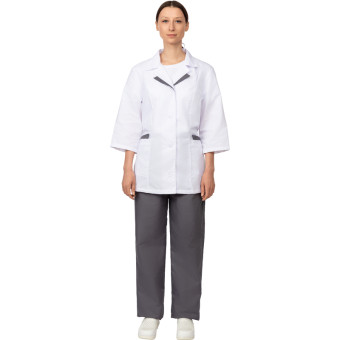 Костюм медицинский женский м01-КБР белый/серый (размер 52-54, рост  158-164)