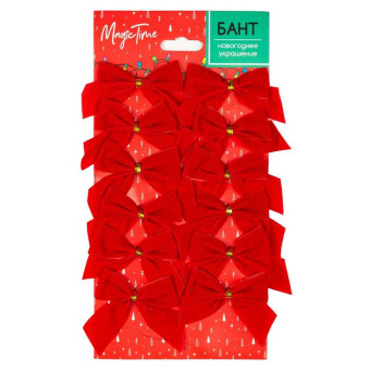 Бант новогодний на елку Magic Time красный 5х5x0.01 см (12 штук в упаковке)