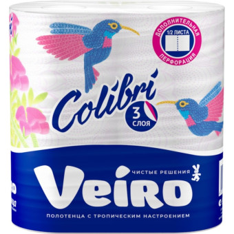 Полотенца бумажные Veiro Colibri 3-слойные белые с рисунком 2 рулона по 13.3 метра Полотенца бумажные Veiro Colibri 3-слойные белые с рисунком 2 рулона по 13.3 метра