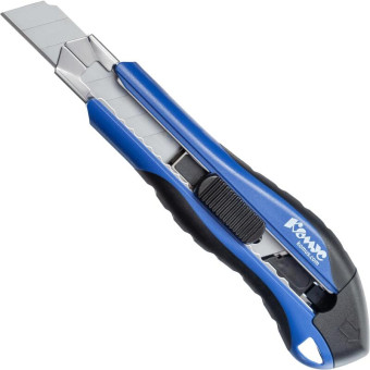 Нож канцелярский Комус с фиксатором и металлическими направляющими (ширина лезвия 18 мм) в комплекте 5 запасных лезвий