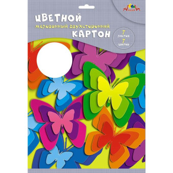 Картон цветной Апплика (А4, 7 листов, 7 цветов, мелованный)