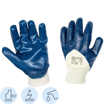 Перчатки рабочие защитные Scaffa NBR1515 хлопковые с нитрильным покрытием белые/синие (размер 9 (L))