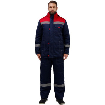Костюм рабочий зимний мужской з31-КПК с СОП синий/красный (размер 44-46, рост 158-164)