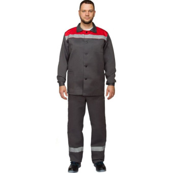 Костюм рабочий летний мужской л16-КБР с СОП серый/красный (размер 64-66, рост 170-176 см)