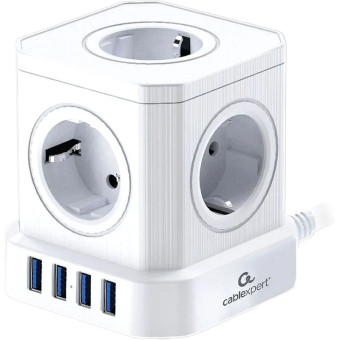 Сетевой фильтр Cablexpert Tower на 5 розеток 3 метра + 4 USB (TWR-5-U4-W-3)