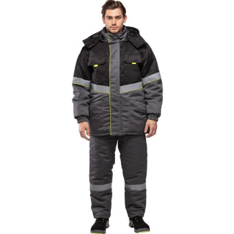 Куртка рабочая зимняя мужская з43-КУ с СОП серая/черная из смесовой ткани (размер 52-54, рост 158-164)