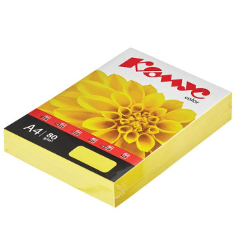 Бумага цветная для печати Комус Color лимон интенсив (А4, 80 г/кв.м, 500 листов)