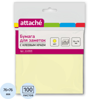 Стикеры Attache 76x76 мм пастельные желтые (1 блок на 100 листов)