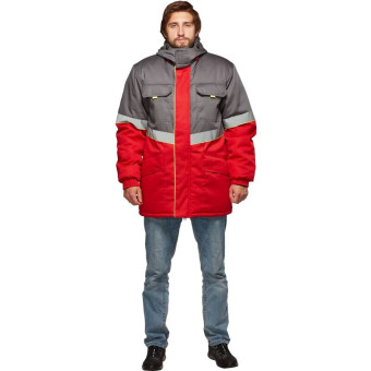 Куртка рабочая зимняя мужская з43-КУ с СОП серая/красная из ткани твил (размер 60-62, рост 182-188)