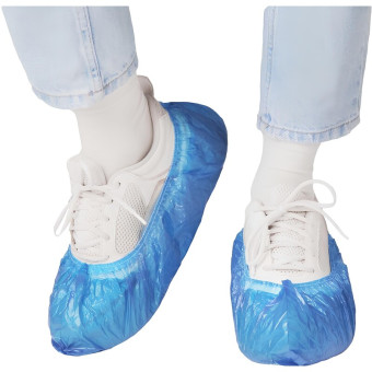 Бахилы одноразовые Elegreen особопрочные полиэтиленовые с двойной  подошвой 26 мкм голубые (6.2 г, 350 пар в упаковке)