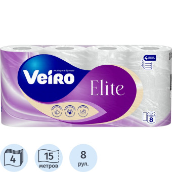 Бумага туалетная Veiro Elite 4-слойная белая (8 рулонов в упаковке)