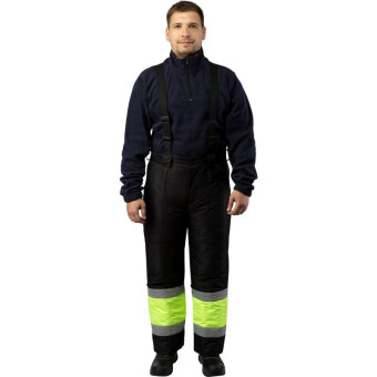 Брюки рабочие зимние мужские з28-БР с СОП черные/лимонные из ткани кошачий глаз (размер 48-50, рост 170-176)