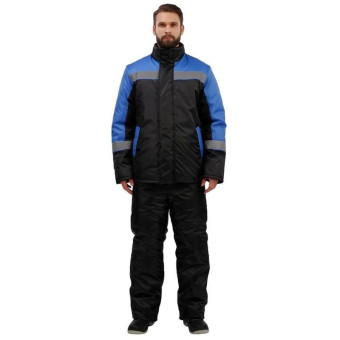 Куртка рабочая зимняя мужская з38-КУ с СОП черная/голубая из ткани оксфорд (размер 44-46, рост 182-188)