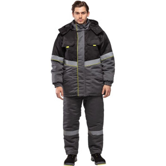Куртка рабочая зимняя мужская з43-КУ с СОП серая/черная из смесовой ткани (размер 48-50, рост 158-164)